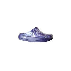 purple and white OOFOS clogs